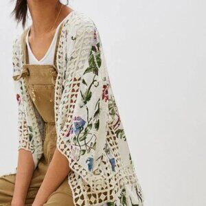 Anthropologie Womens One Size Clea Crochet Floral Embroidered Kimono Jacket